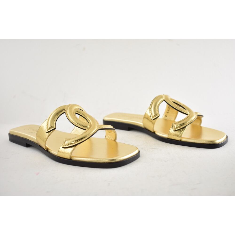 Chanel 26S Golden Gold Cracked Leather XL CC Logo Mules Slides Flat Sandals 38.5 - Picture 5 of 16